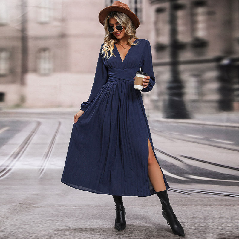 Ivyshape | Women's Long Sleeve Solid Color Dress