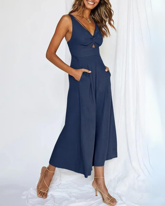 Ivyshape | V-Neck Cutout High Waist Jumpsuits