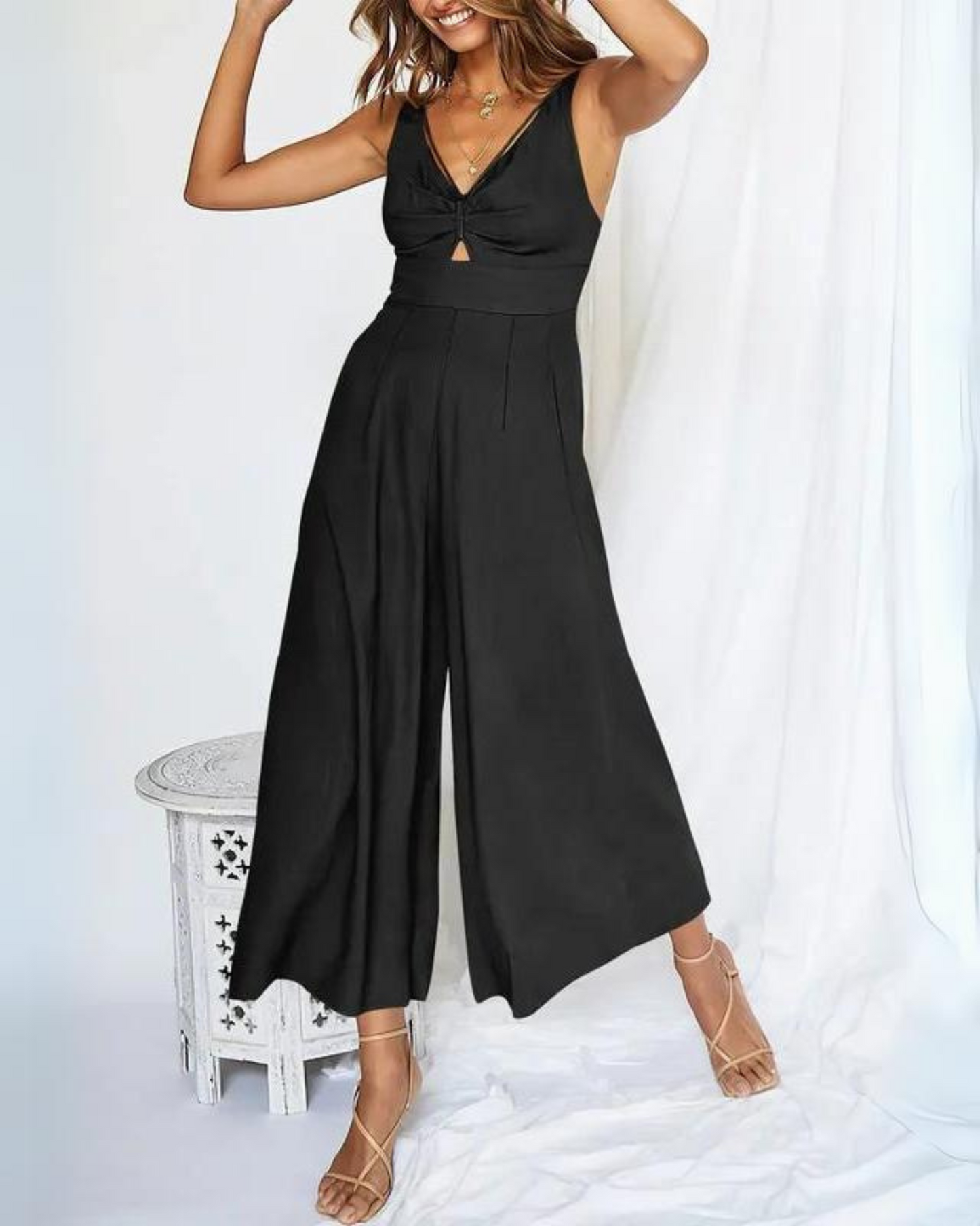 Ivyshape | V-Neck Cutout High Waist Jumpsuits