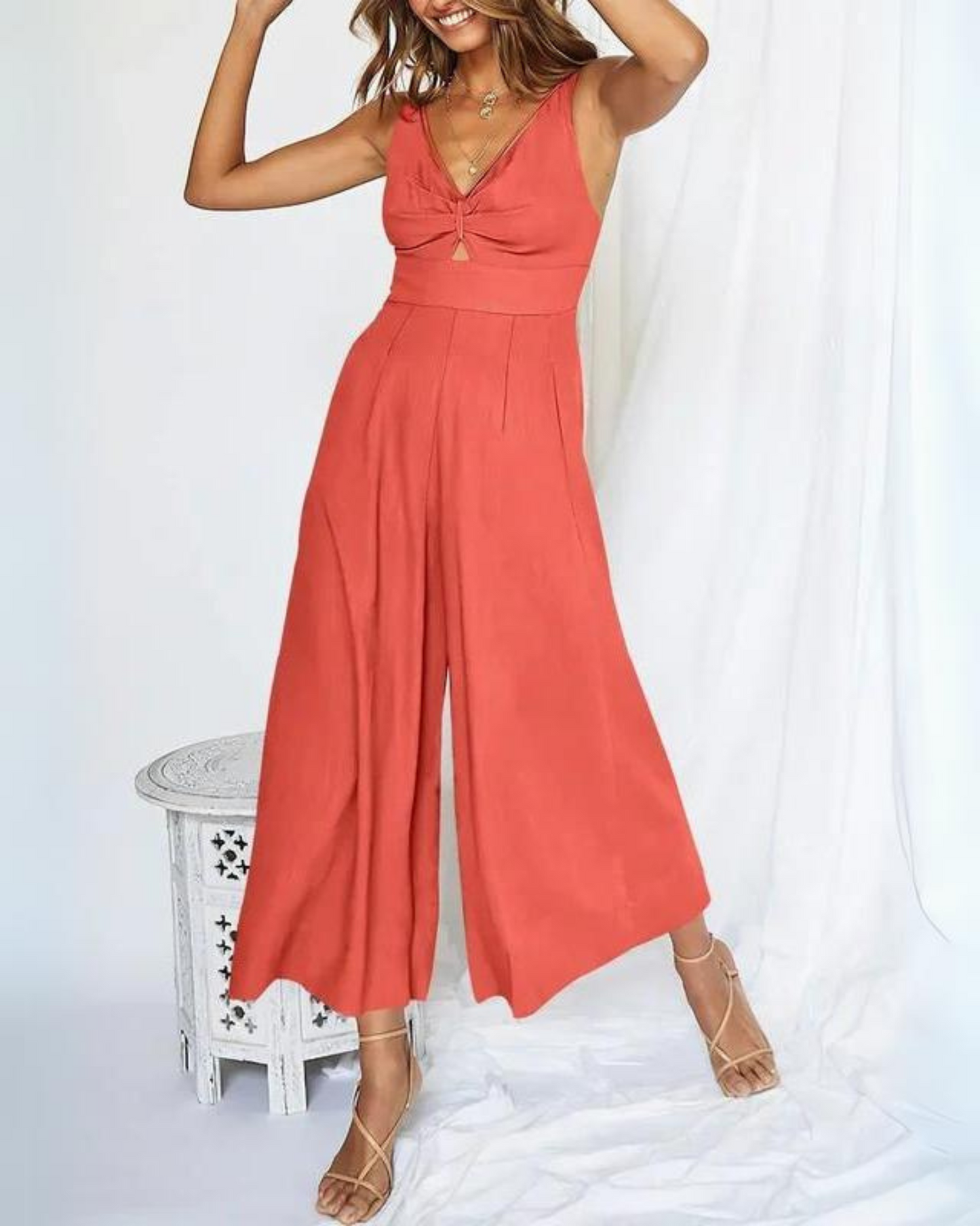 Ivyshape | V-Neck Cutout High Waist Jumpsuits