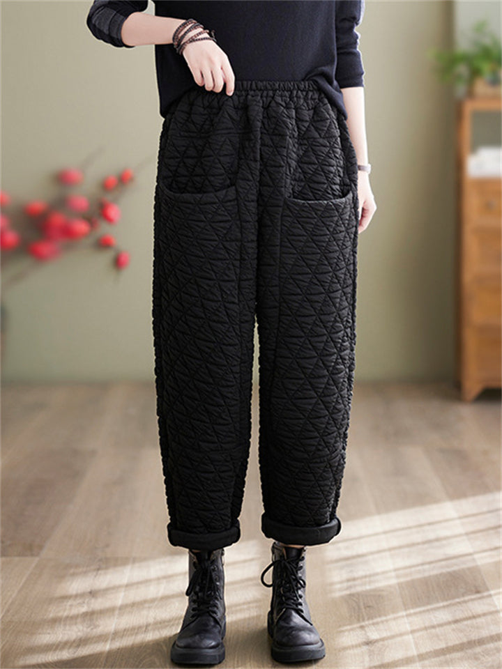 Elastic Waist Comfy Warm Cotton Pants for Winter