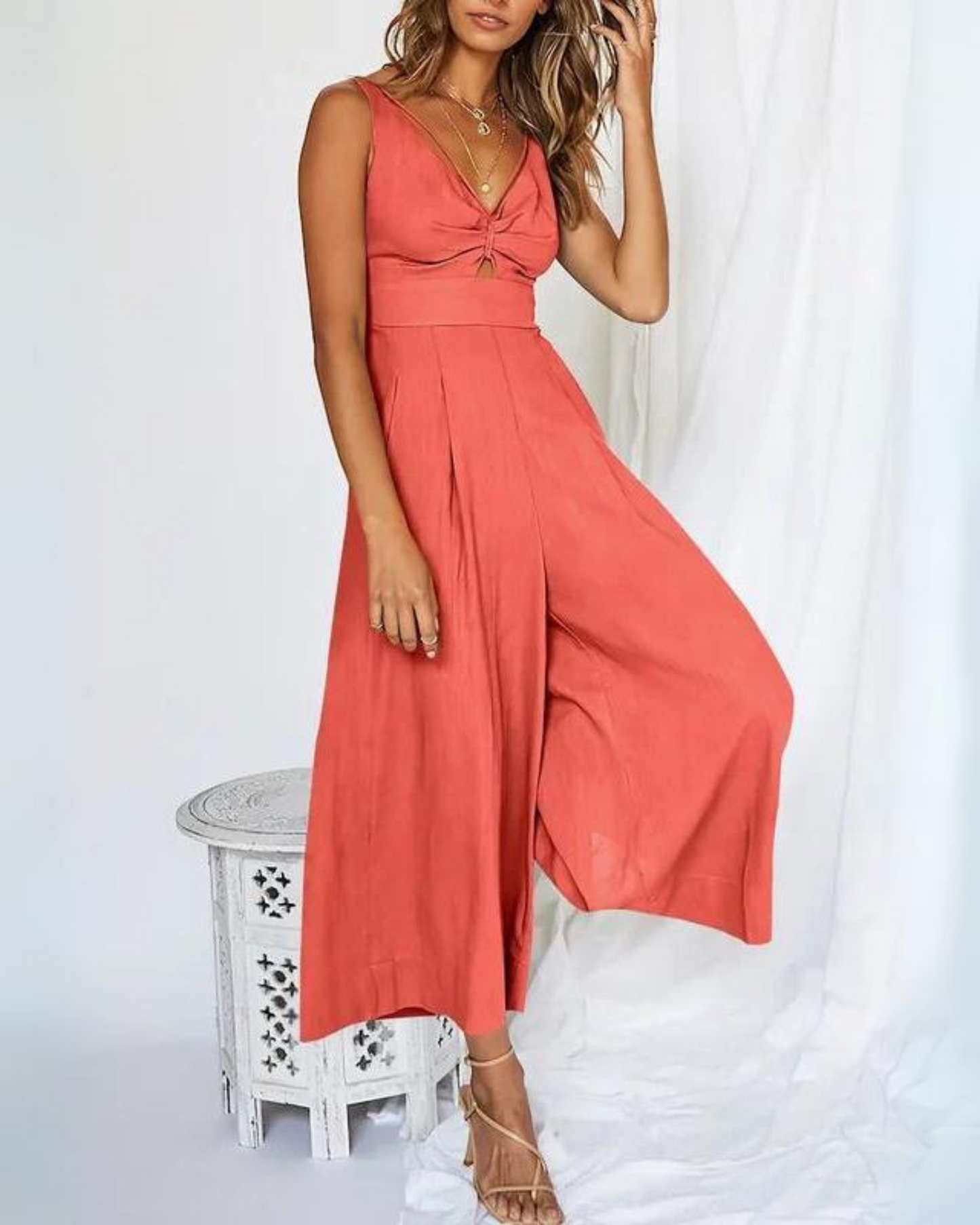 Ivyshape | V-Neck Cutout High Waist Jumpsuits