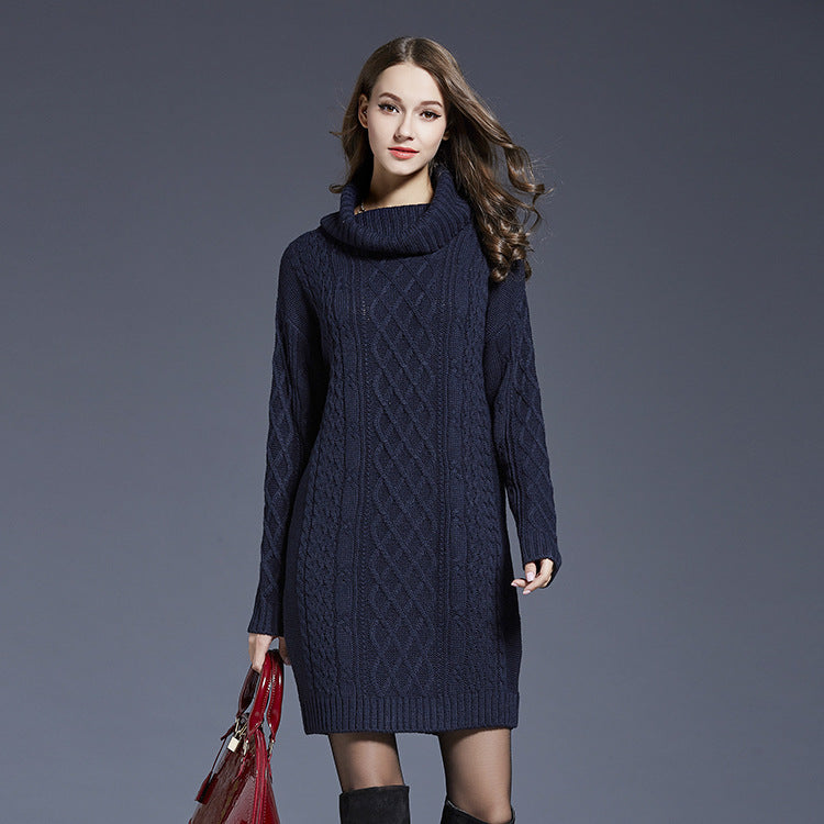 Ivyshape | Knit Cowl Neck Dropped Shoulder Sweater Dress