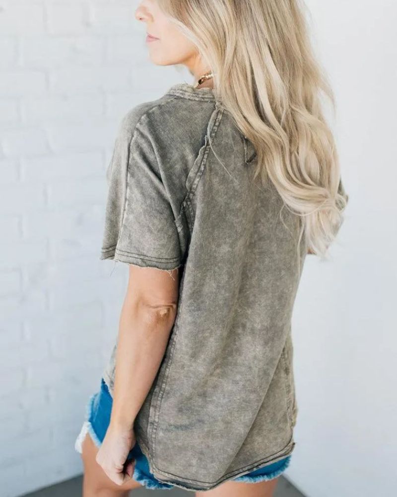 Ivyshape | Washed Button T Shirt