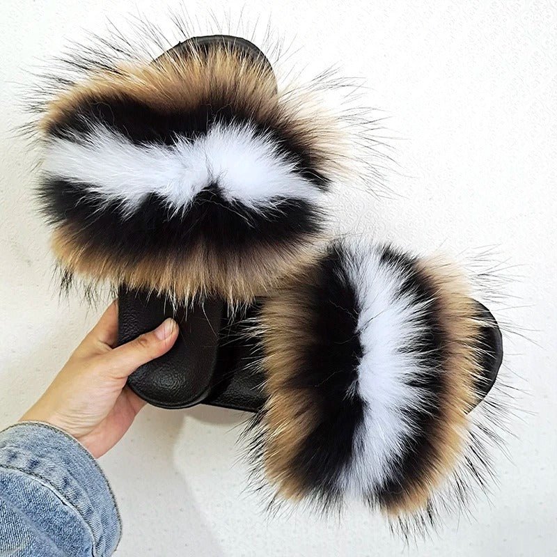 Fluffy Real Fur Slippers for Women