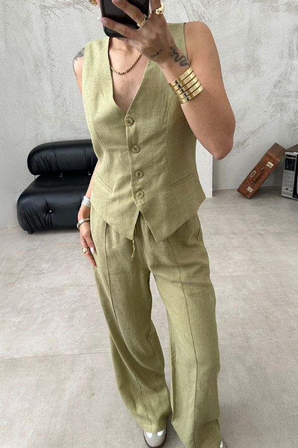 Ivyshape | Work Vest and Trousers Two-Piece Set