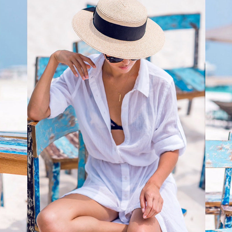 Women's casual maxi dress with elegant shirt collar Ivyshape