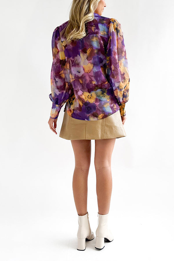 Ivyshape | Tie-Dye V-Neck Long-Sleeved Button-Down Shirt