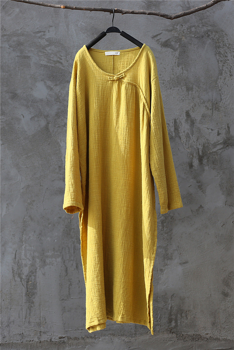 Ivyshape | Zen Cotton Linen Robe Dress with Artistic Retro Chinese Style