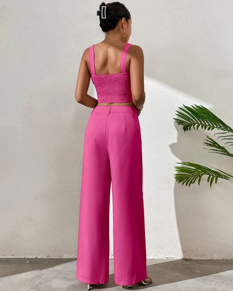 suspender top wide leg pants set