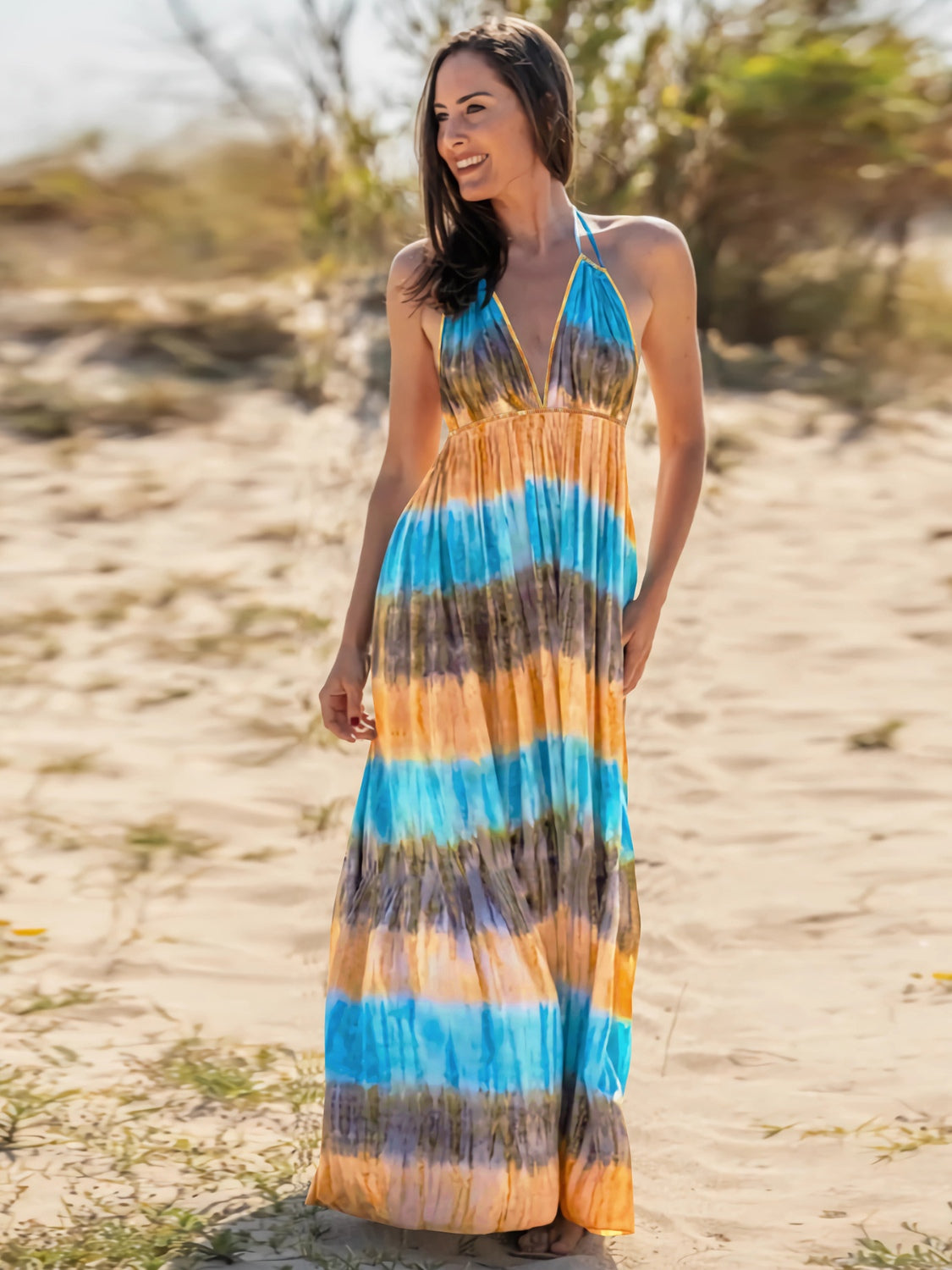 Ivyshape | Tie-Dye Halter Neck Sleeveless Dress