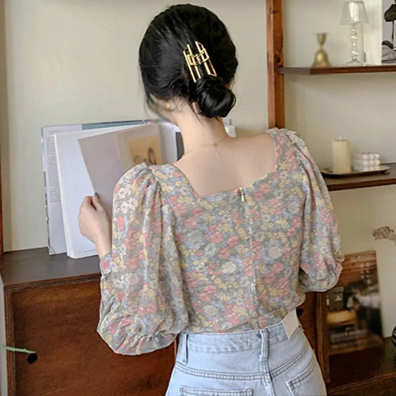 Sweet Floral Print Blouse for Women