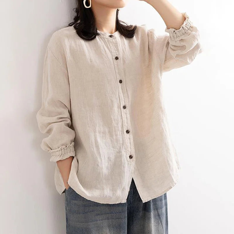 Ivyshape | Women's Blouse with Long Sleeves and Buttons