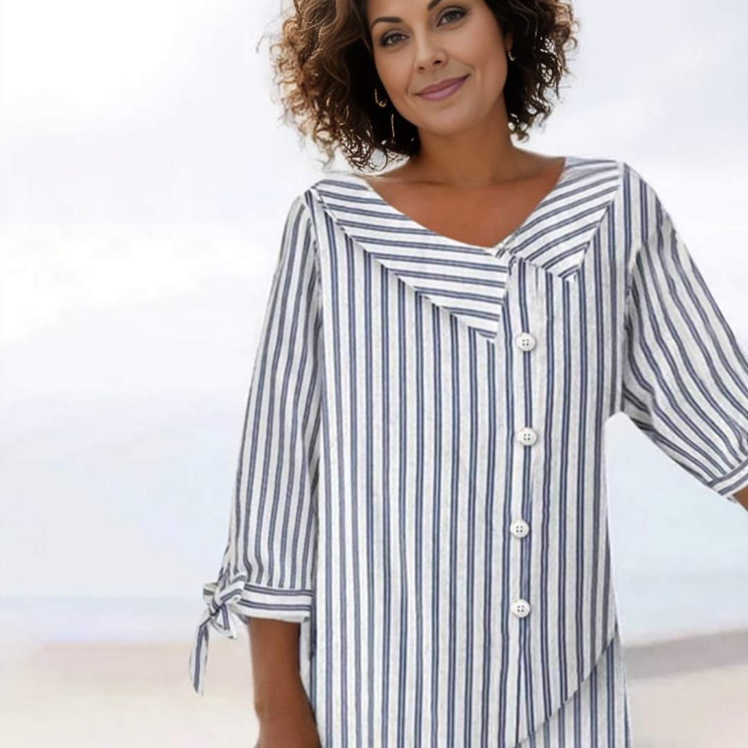 Ivyshape | Women's Side Sailor Collar Blouse Stripes