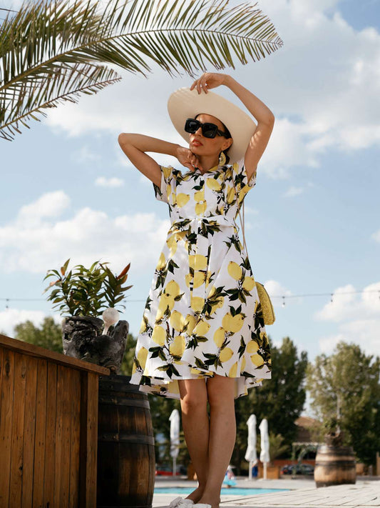 Yellow Lemon Bow Swing Dress