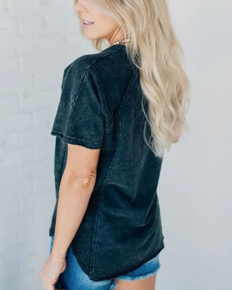 Ivyshape | Washed Button T Shirt