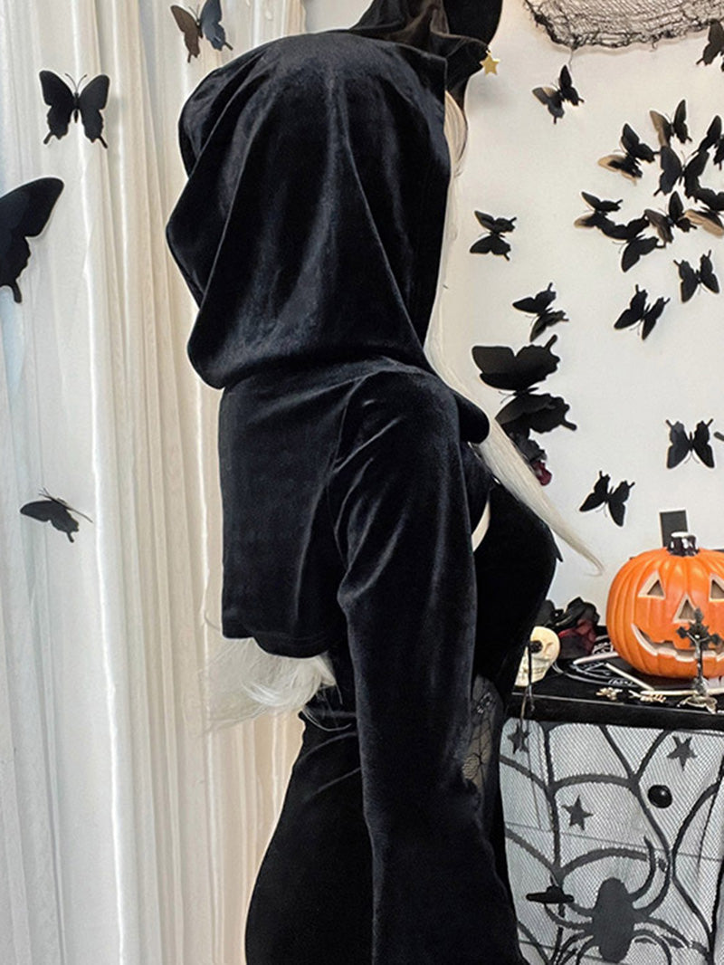 Flared Sleeve Holloween Slit Hooded Dress