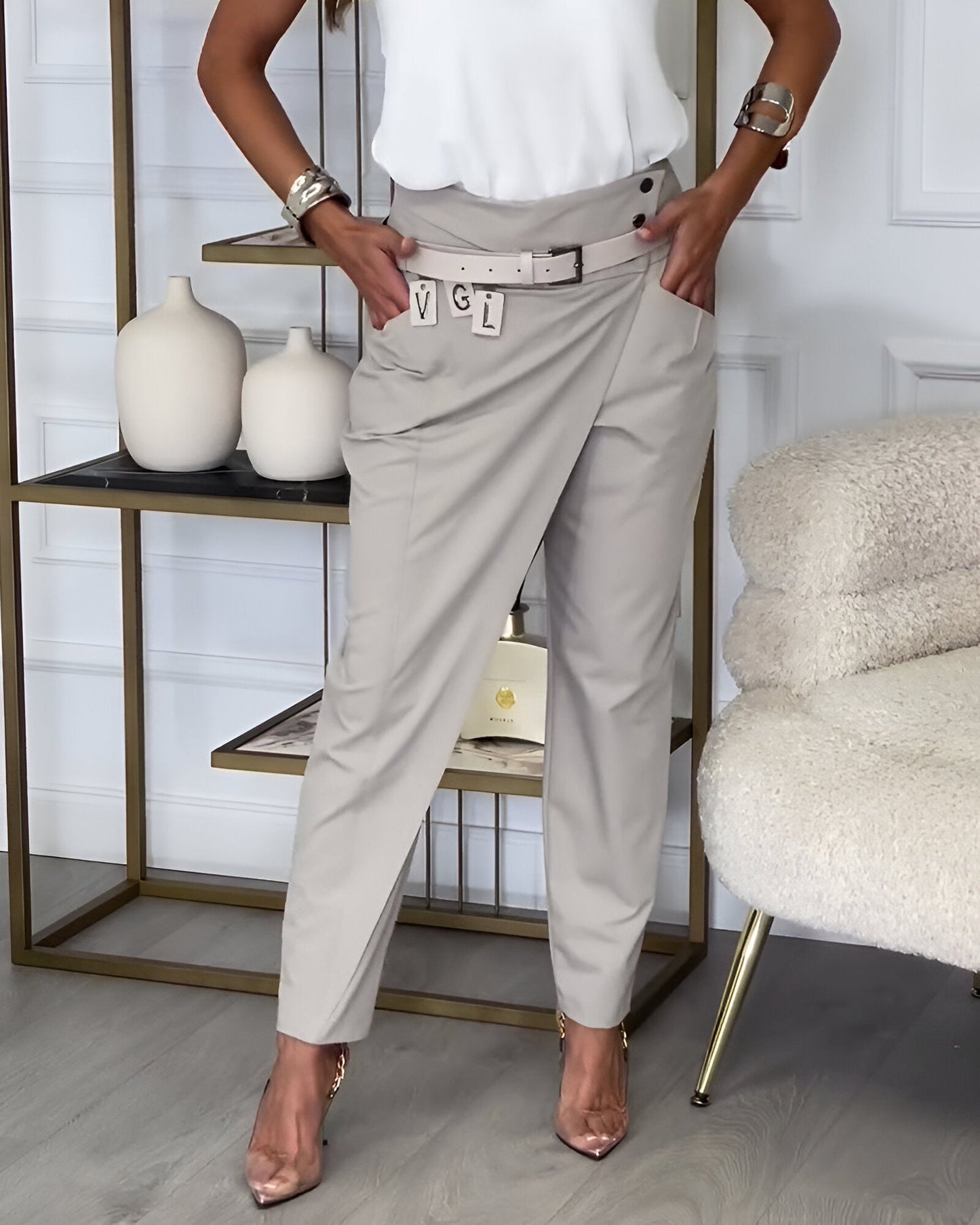 Ivyshape | Trendy Belted Patchwork Pants