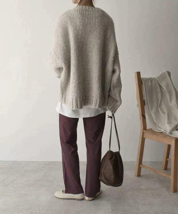 Ivyshape | Ivory Colored, Oversized Sweater With Front Pockets