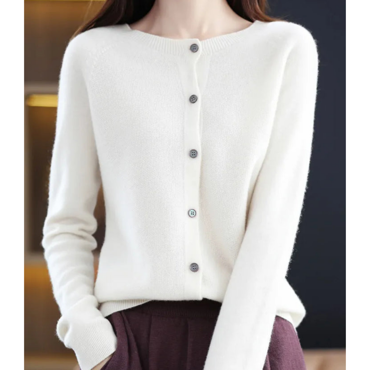 Ivyshape | Women’s cardigan with O-neck made of 100% pure merino wool, cashmere sweater