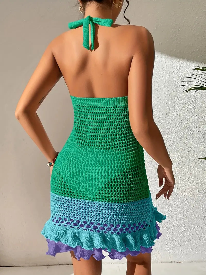 Ivyshape | Women's Crochet Halter Dress Gradient