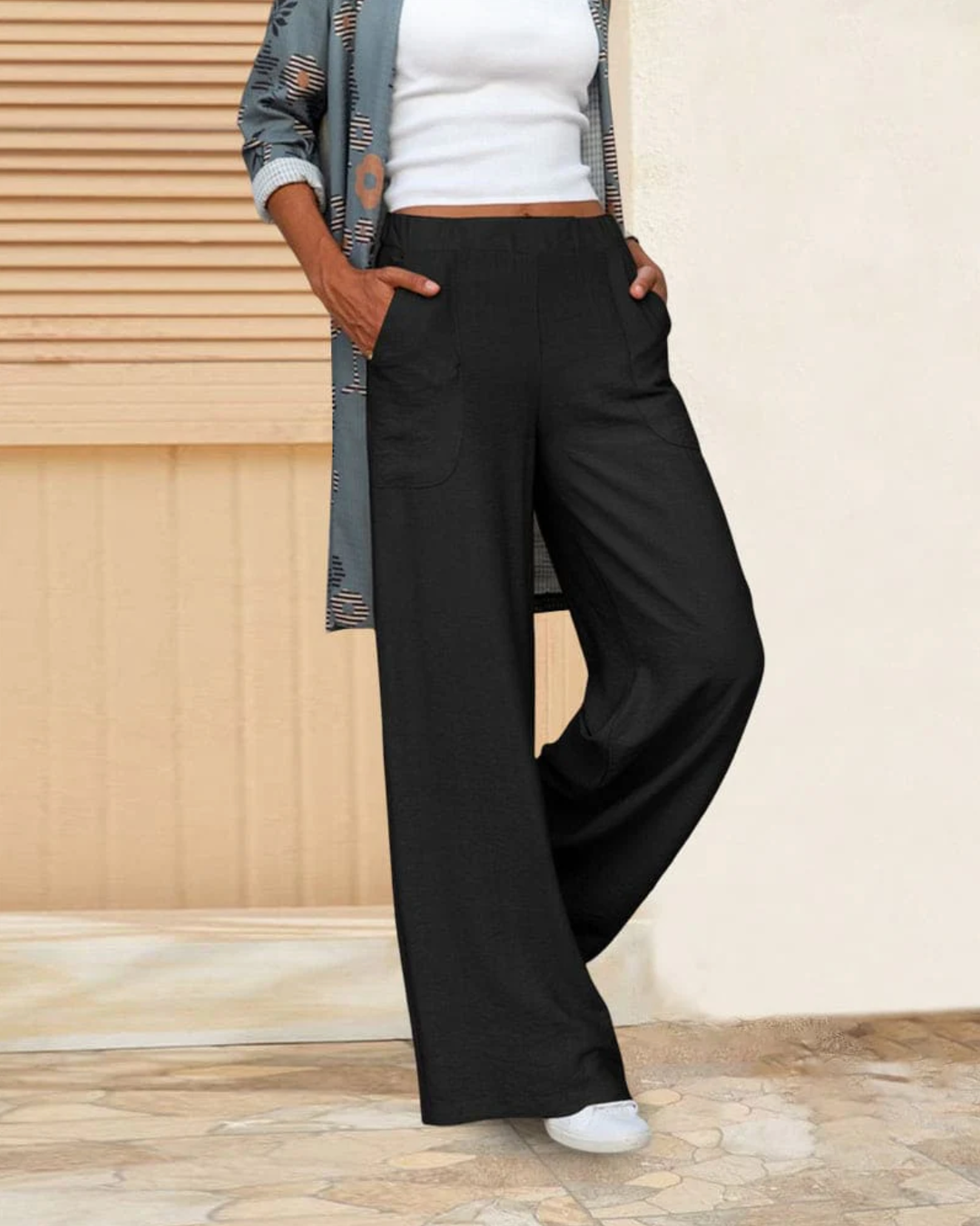 Ivyshape | Mid-Rise Pants with Wide Legs