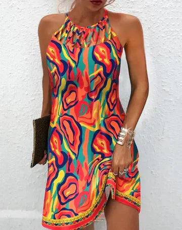 Ivyshape | Multicolored Dress with Abstract Print