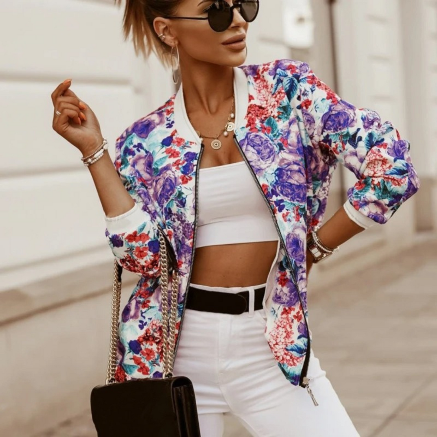 Ivyshape | Women's Floral Jacket Stylish