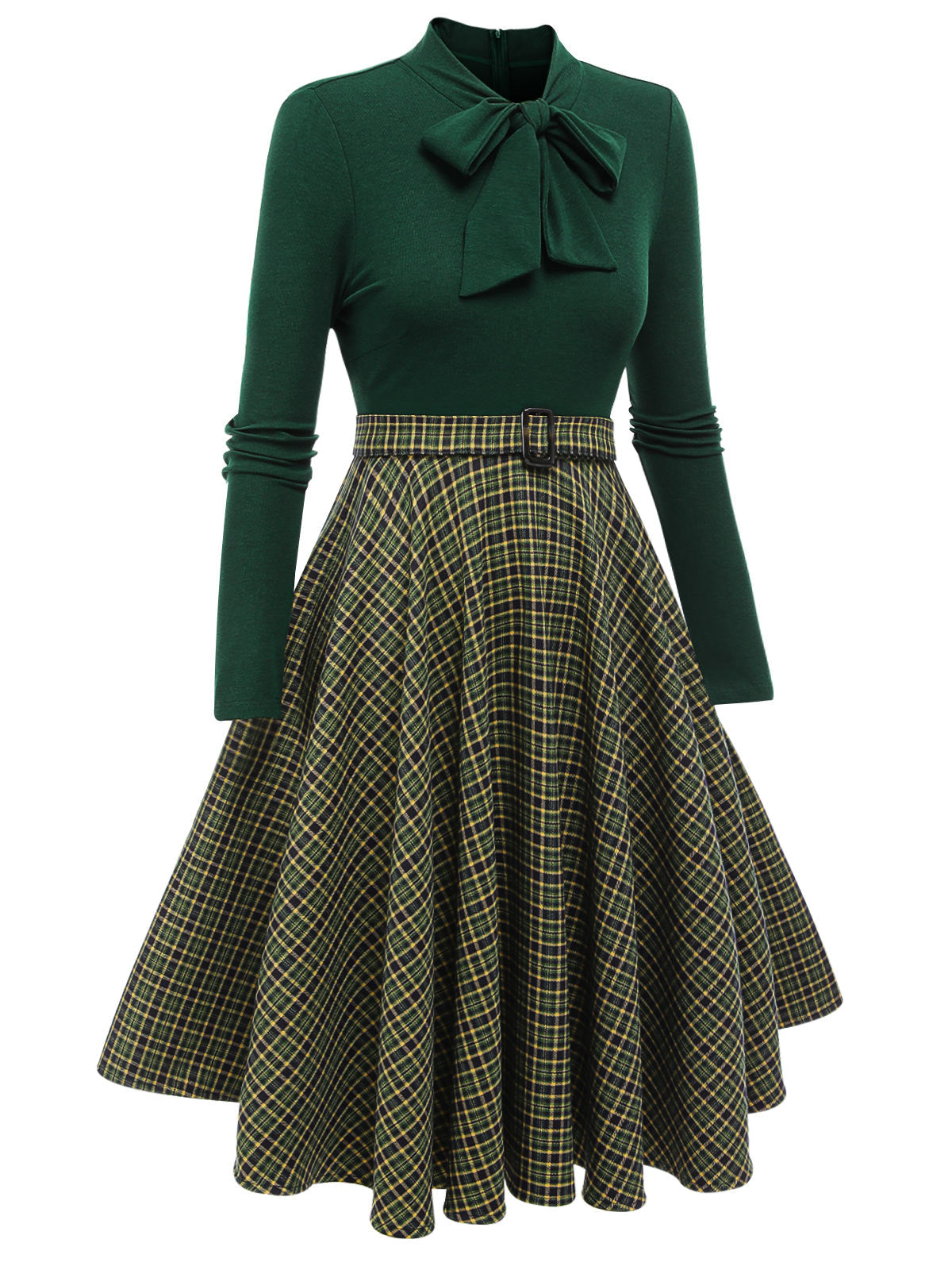 Dark Green Plaid Knitting Dress