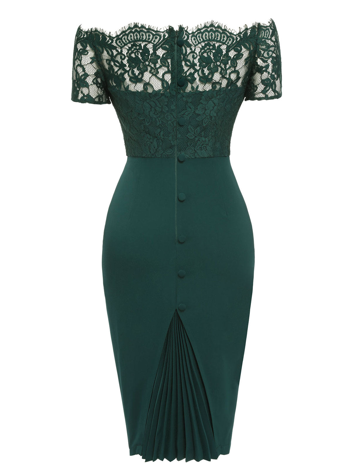 Dark Green  Lace Off-shoulder Dress