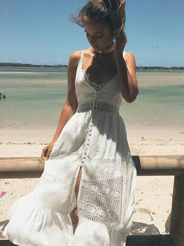 Strap Lace Splice Beach Maxi Dress