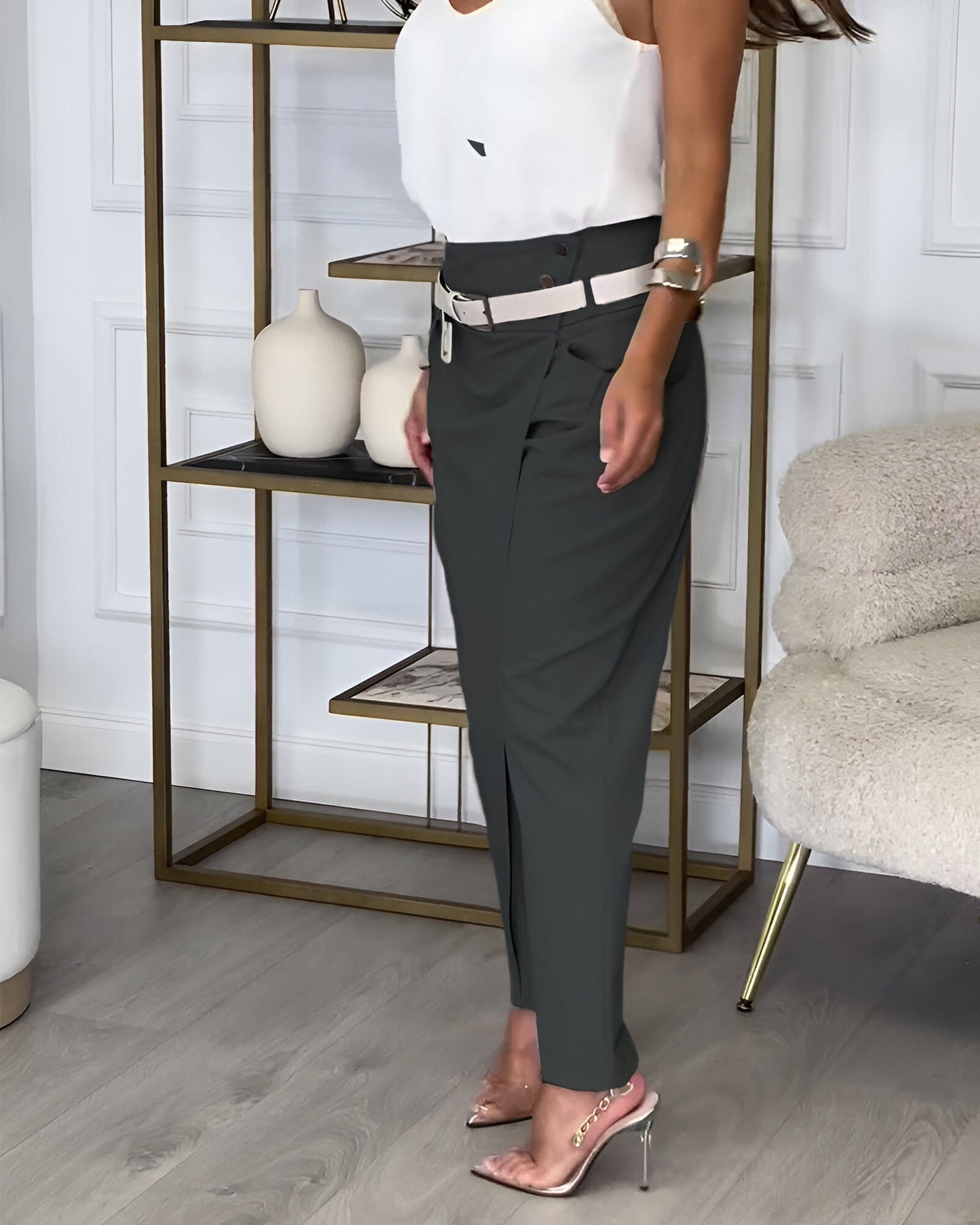 Ivyshape | Trendy Belted Patchwork Pants