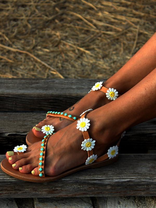 Beach Flower Flat Sandals For Women