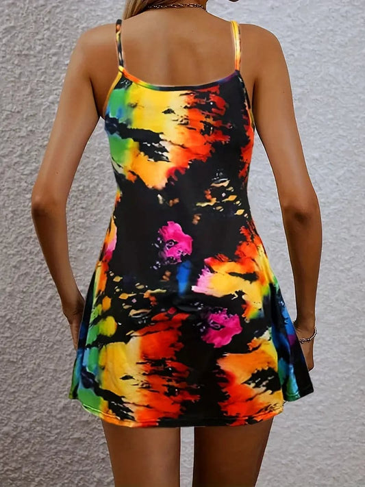 Ivyshape | Women's Elegant Print Mini Dress Multicolor