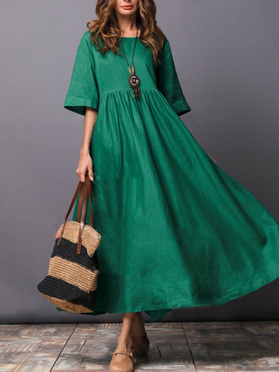 Color Short Sleeve Loose Casual Maxi Dress