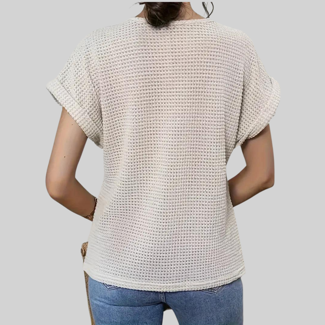 Ivyshape | Short Sleeve Top Casual Lace with Round Neck