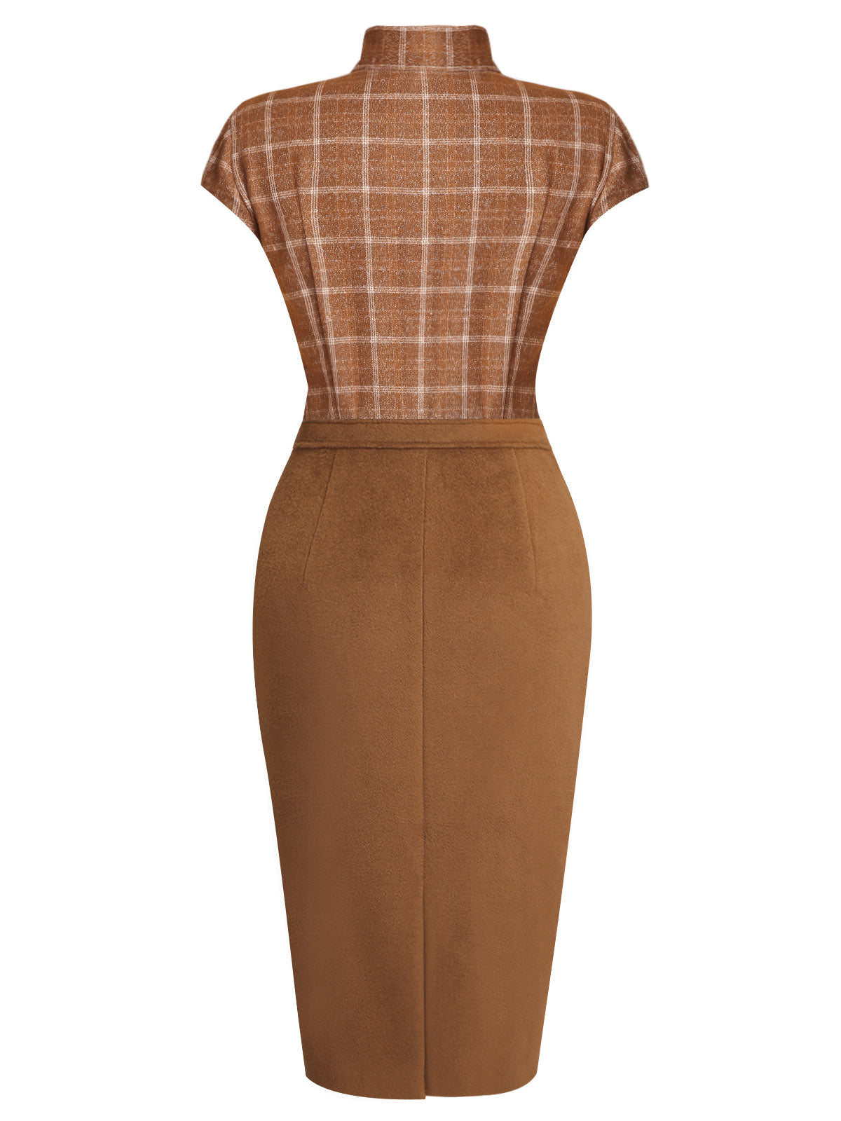 Brown  Plaid Patchwork Pencil Dress