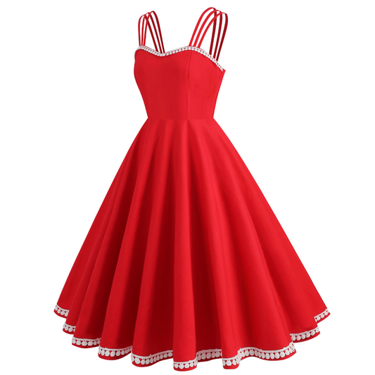 Red Lace Strap Swing Dress