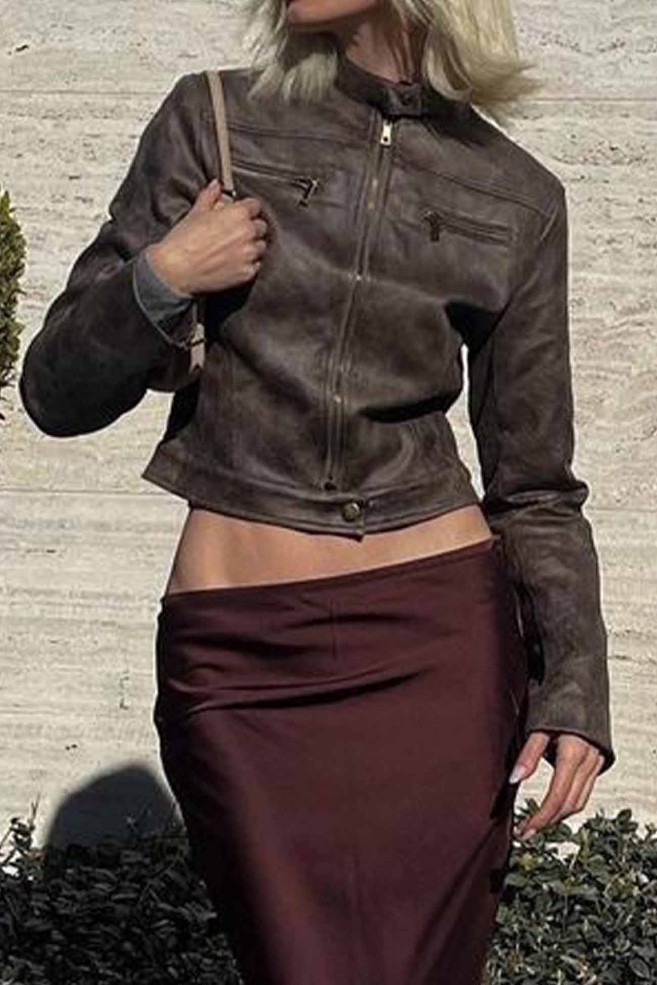 Suede Cropped Stand Collar Jacket