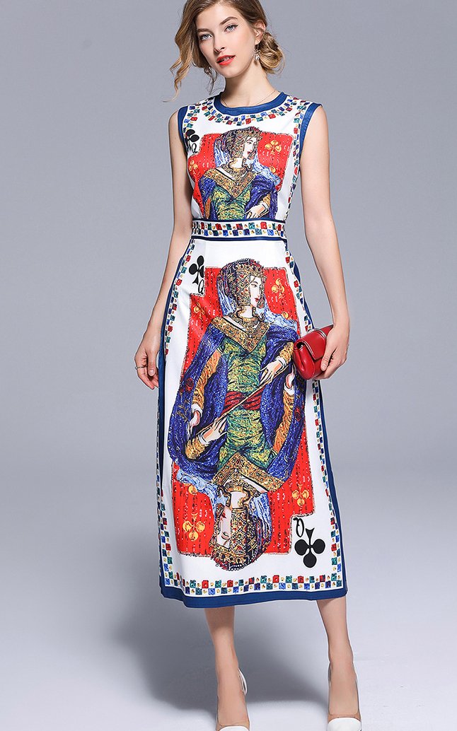 Stylish Slim fit Split Hem Poker Printing Vest Dress