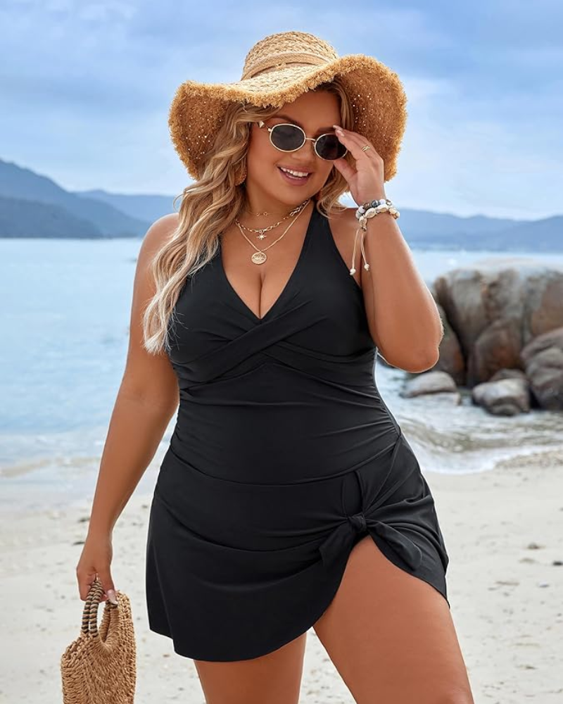IvyShape | Plus Size One-Piece Swimming Dress Swimsuit Tummy Control Swimsuits