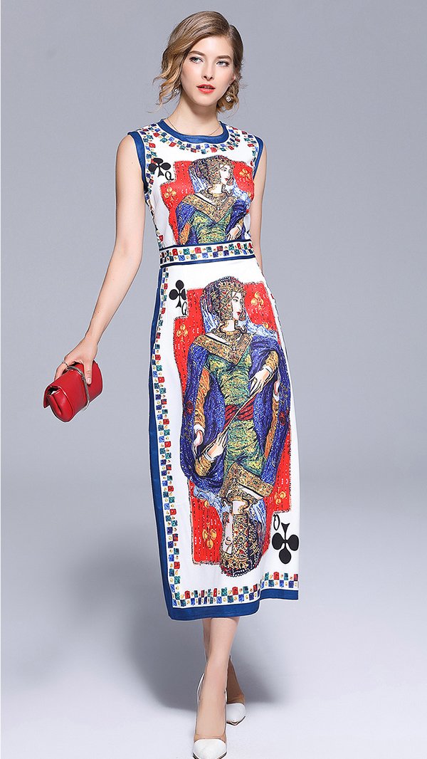 Stylish Slim fit Split Hem Poker Printing Vest Dress