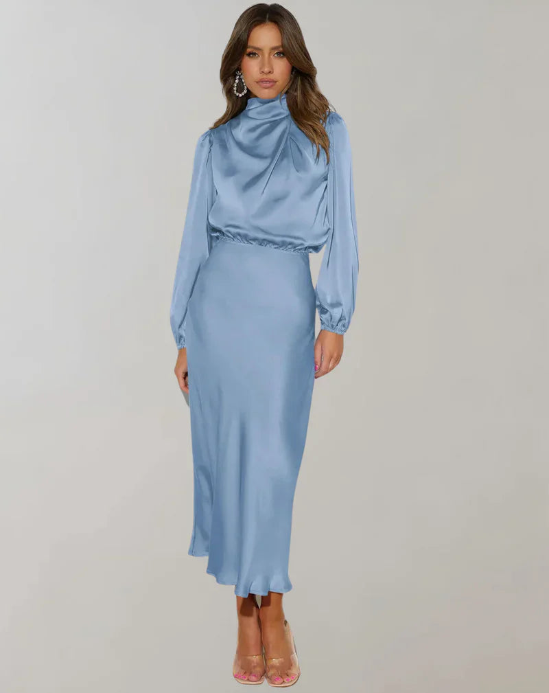 Ivyshape | Long-Sleeved Satin Dress