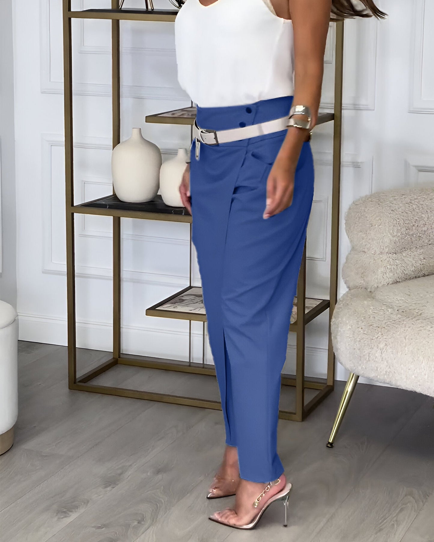 Ivyshape | Trendy Belted Patchwork Pants