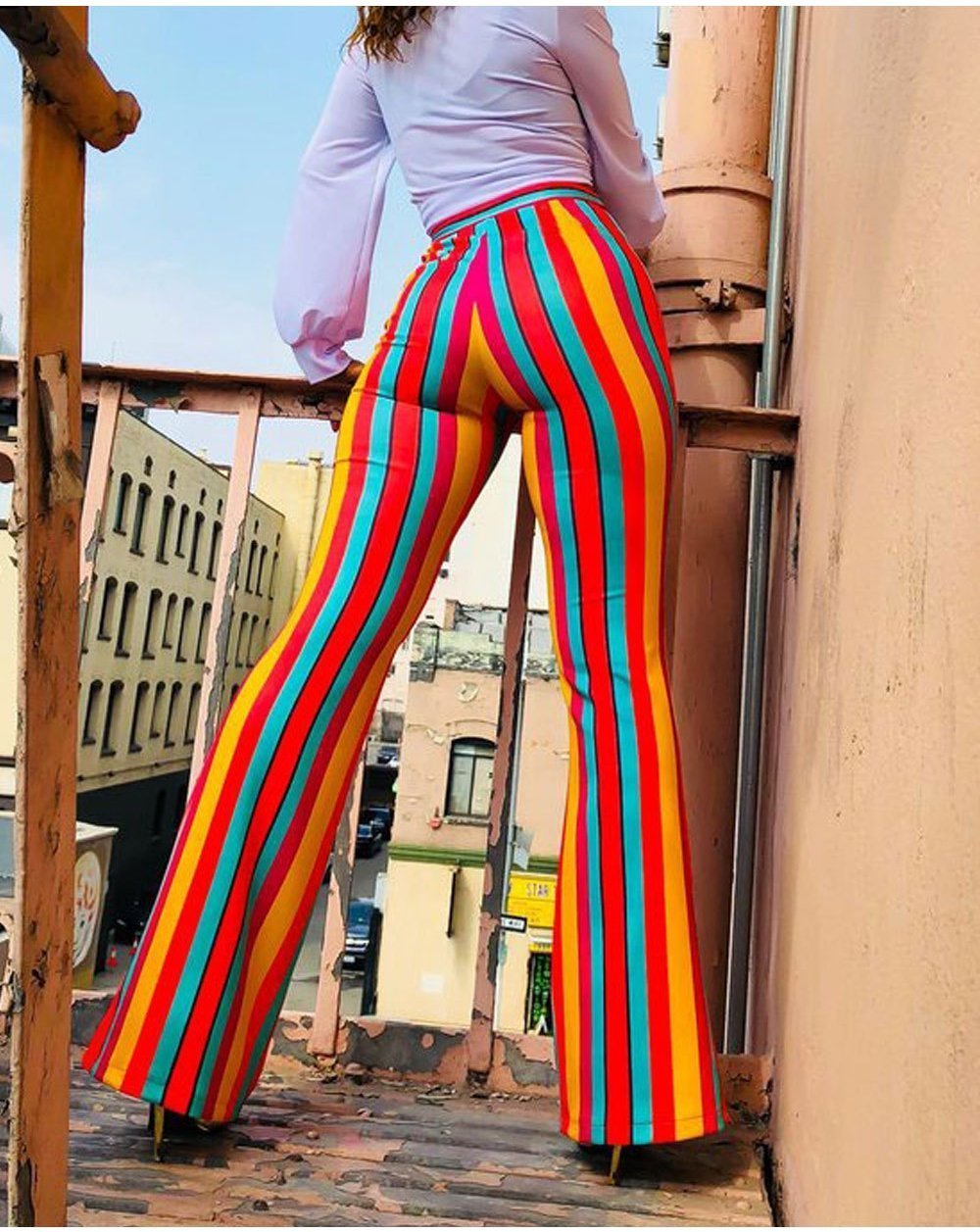 Striped Casual Long Pants Flared Trousers