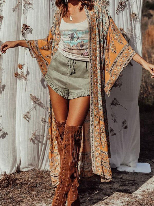 Floral Print Women Long Sleeve Boho Cover-up