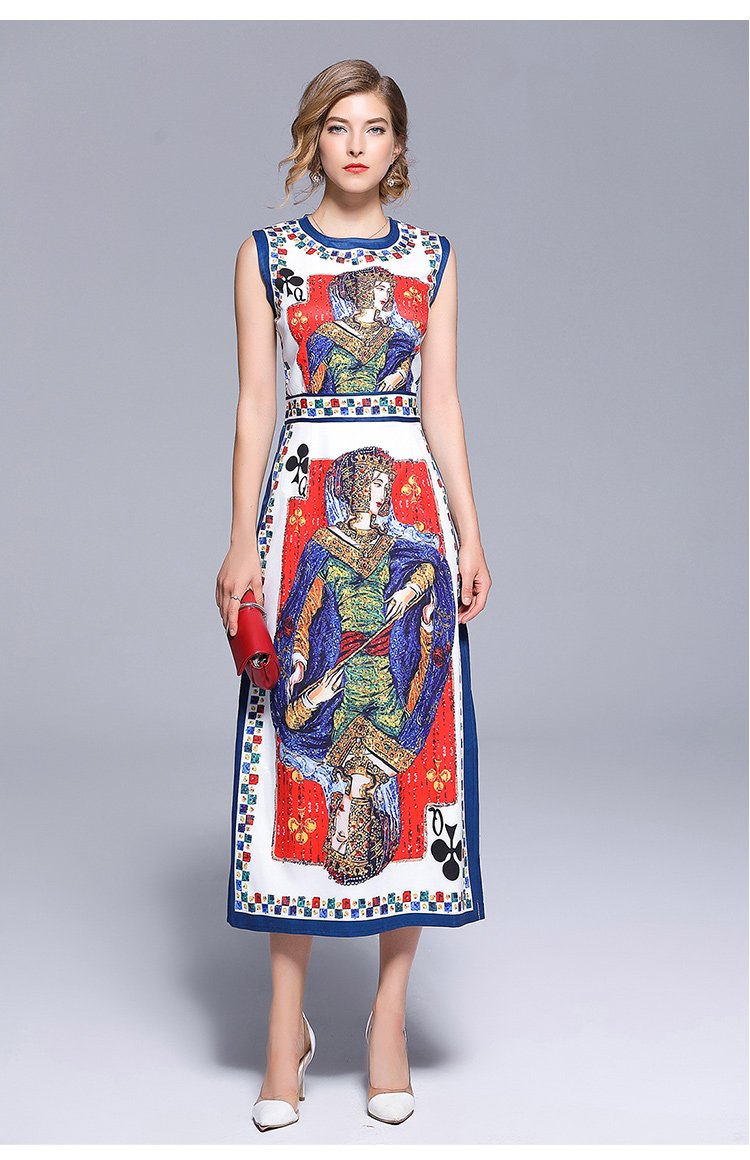 Stylish Slim fit Split Hem Poker Printing Vest Dress