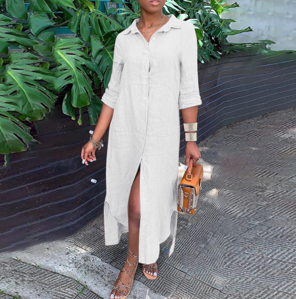 Ivyshape | Comfortable Shirt Dress made of Linen