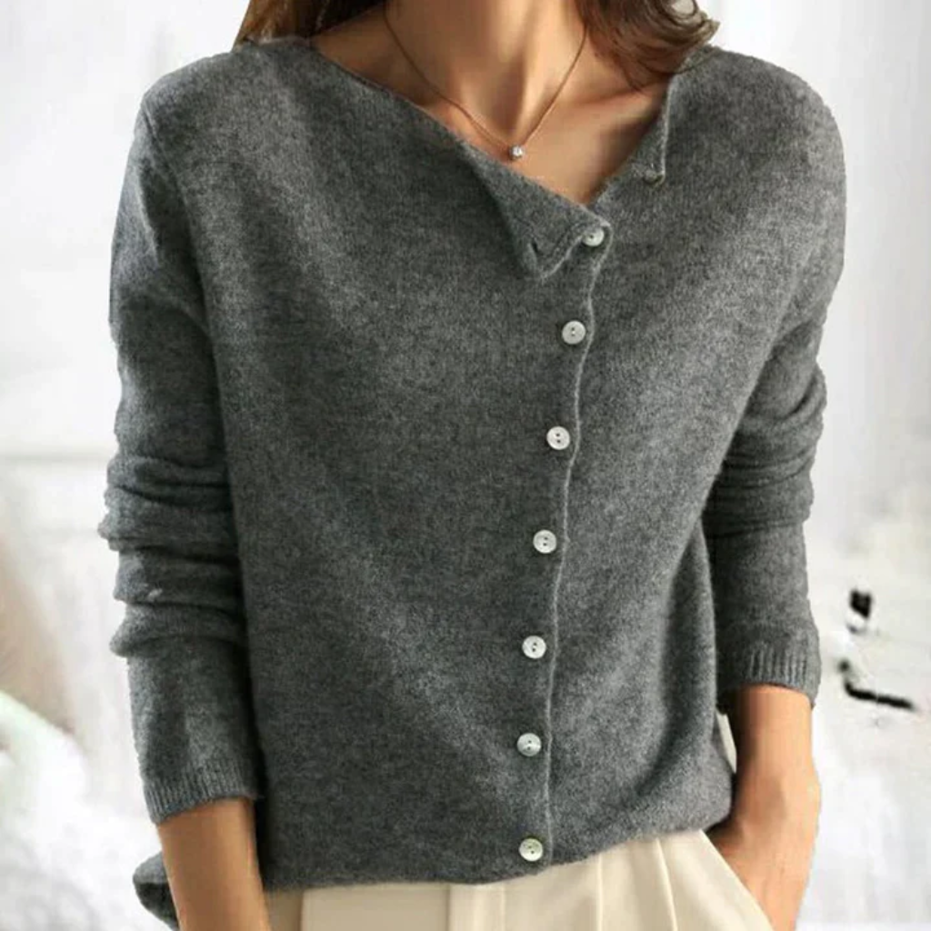 Ivyshape | Women's Asymmetric Button Sweater Soft Knit Pullover