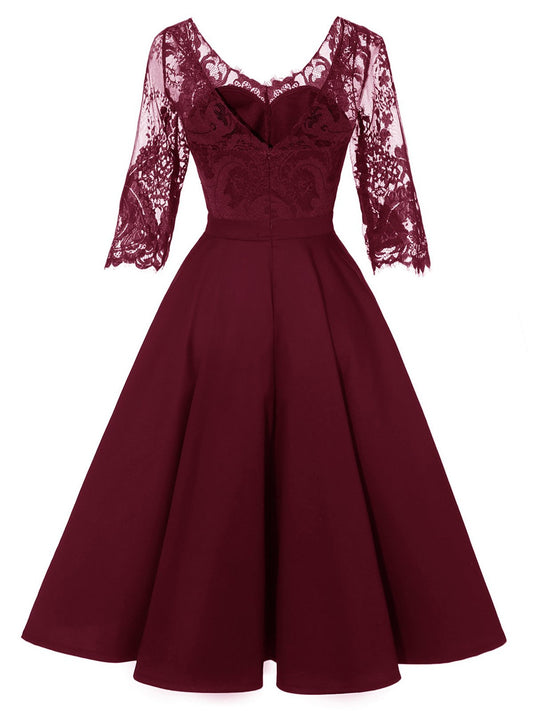 Lace Half Sleeve Swing Dress